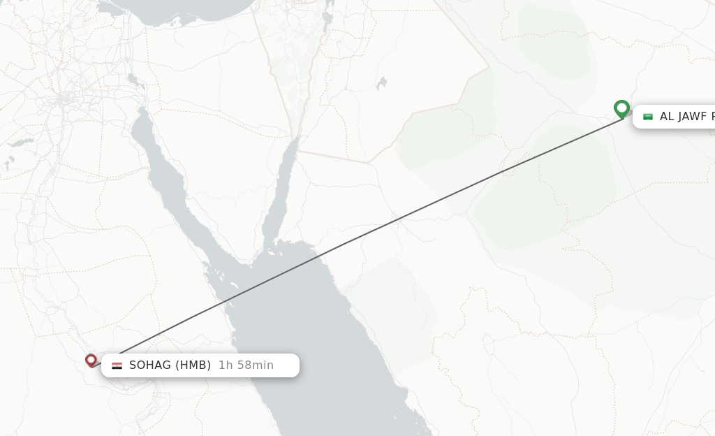 Flights from Jouf to Sohag route map