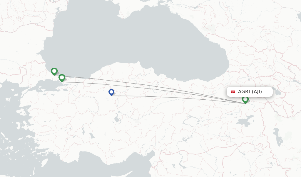 Flights from Agri to Antalya route map