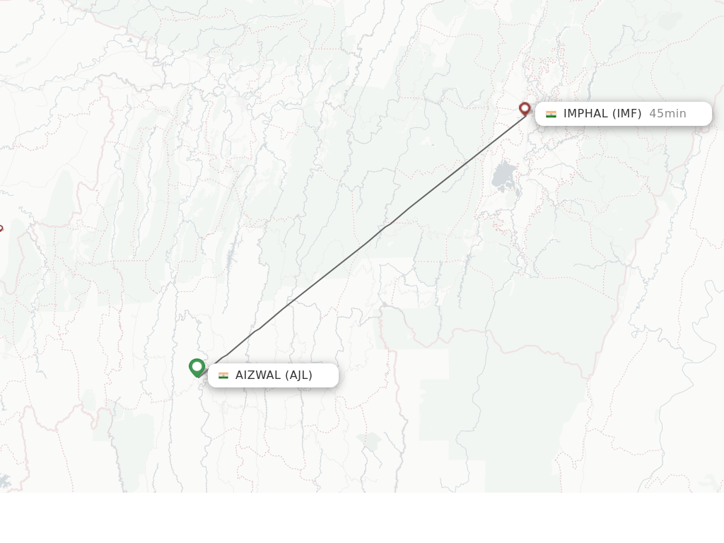 Flights from Aizawl to Imphal route map