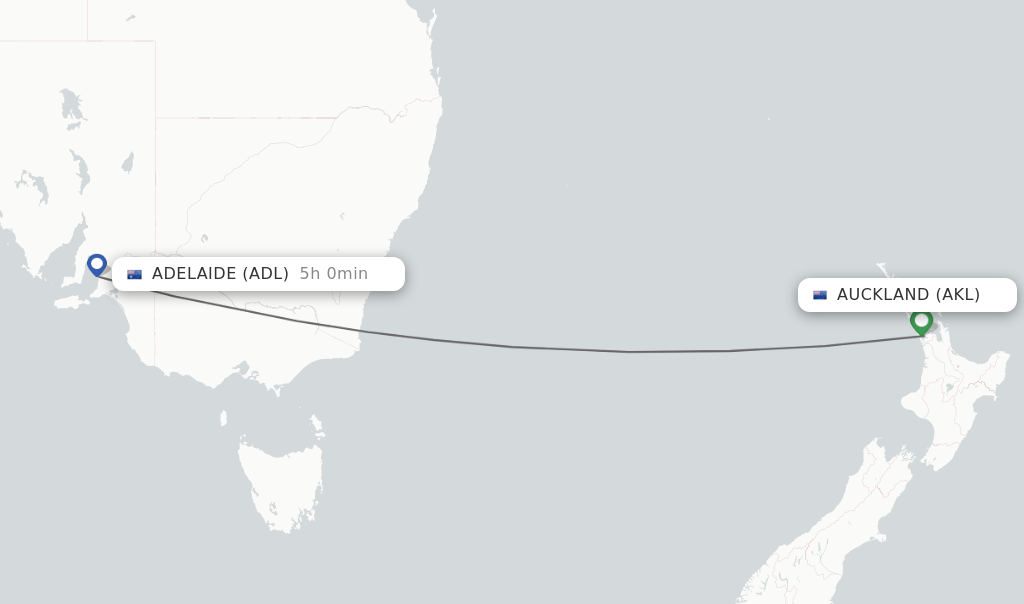 Flights from Auckland to Adelaide route map