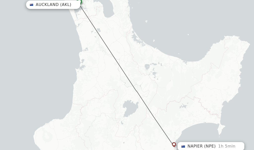 Flights from Auckland to Napier route map
