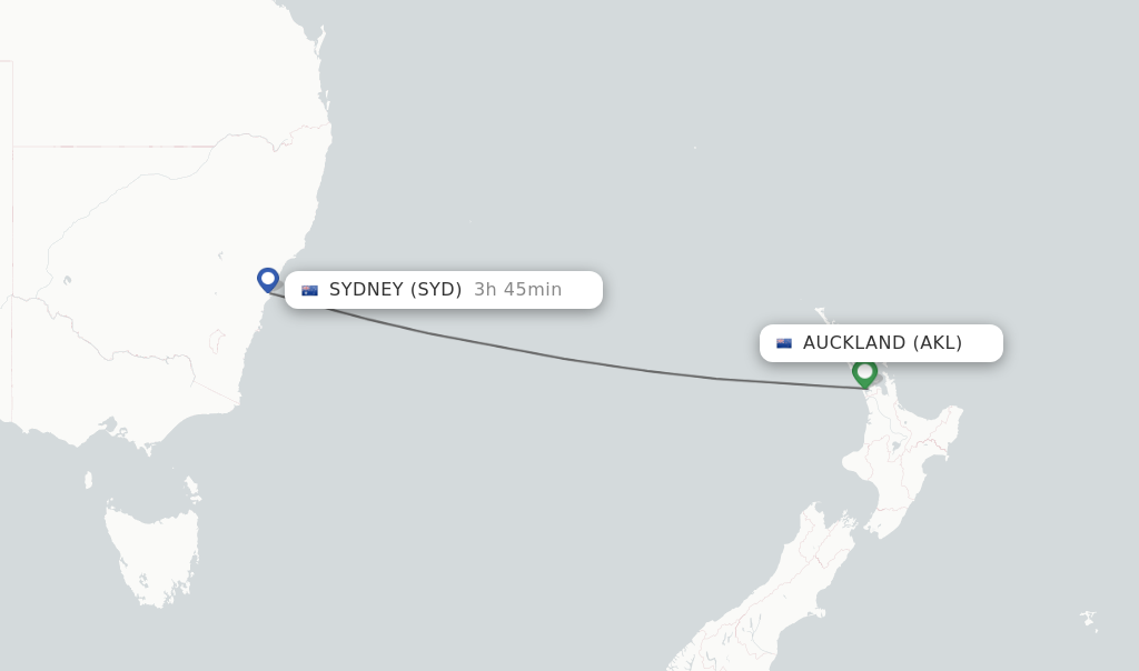 Flights from Auckland to Sydney route map