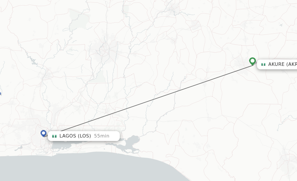 Flights from Akure to Lagos route map