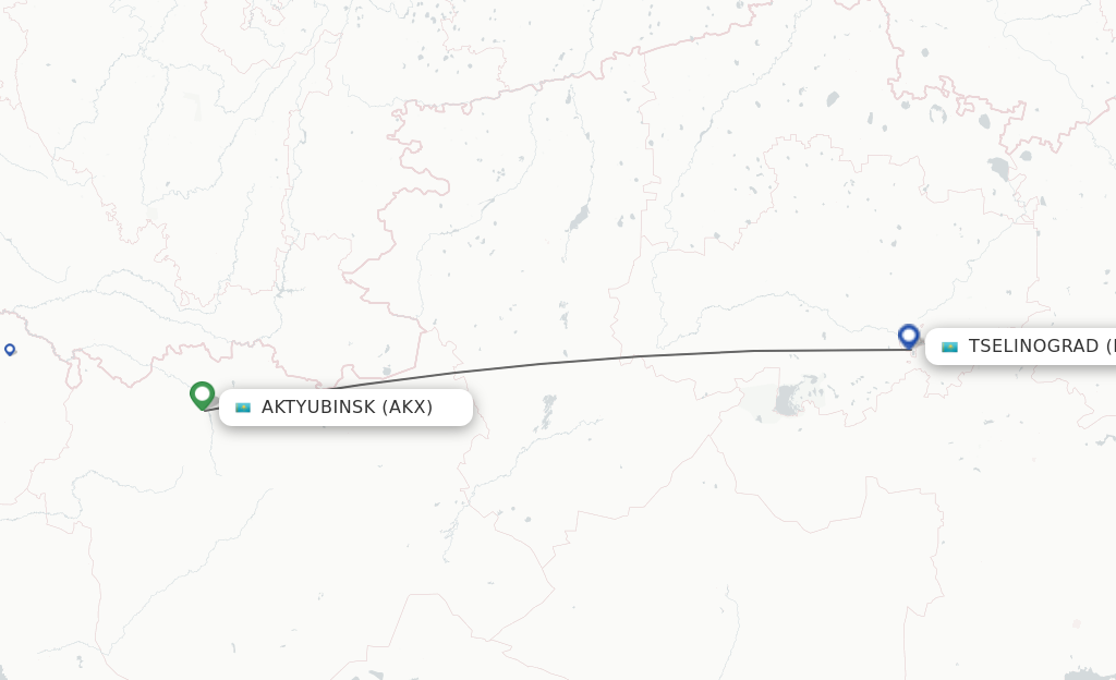 Flights from Aktobe to Astana route map