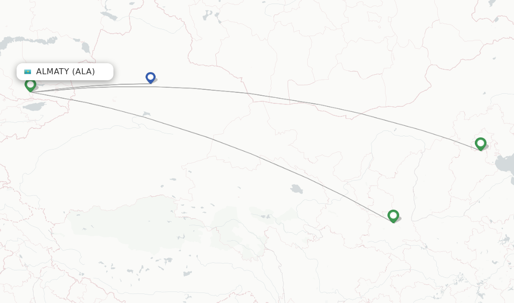 Route map with flights from Almaty with China Southern