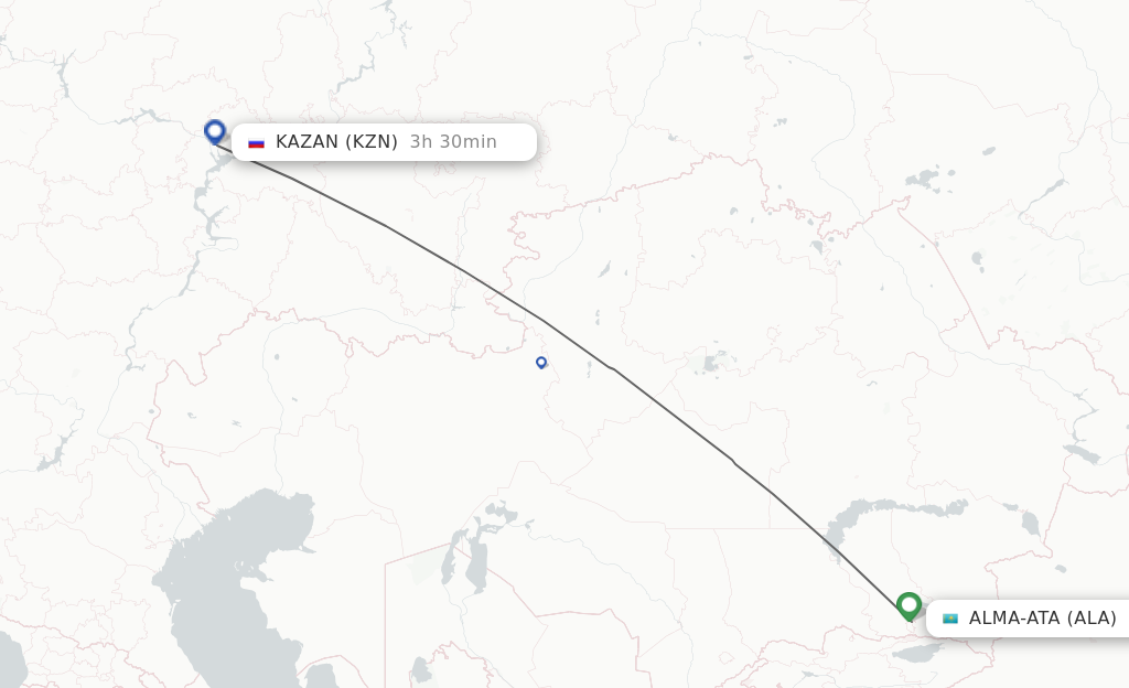 Flights from Almaty to Kazan route map