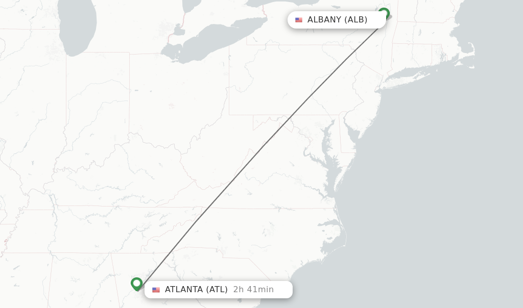 Flights from Albany to Atlanta route map