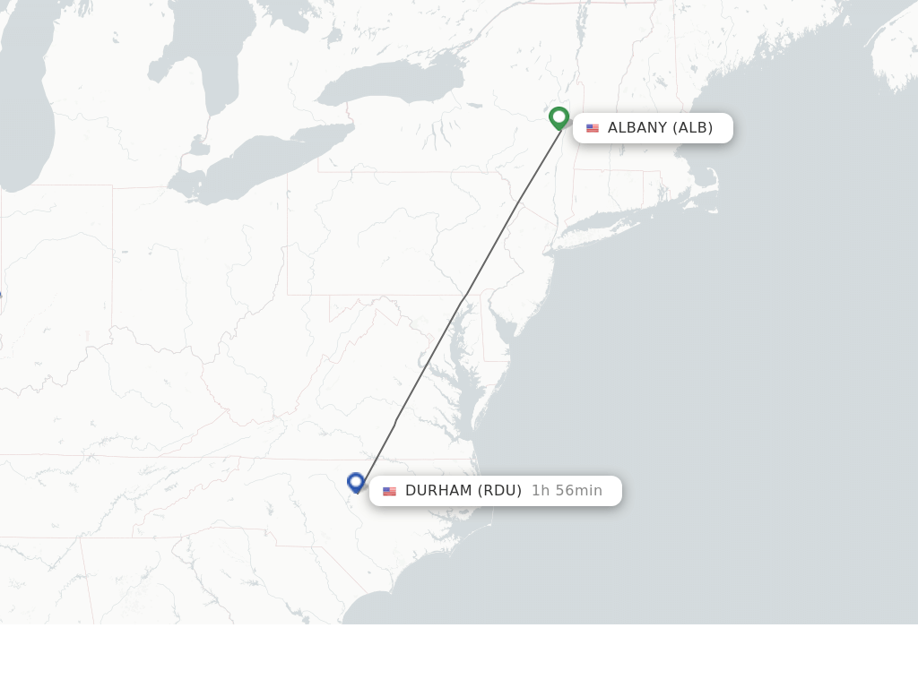 Flights from Albany to Raleigh/Durham route map