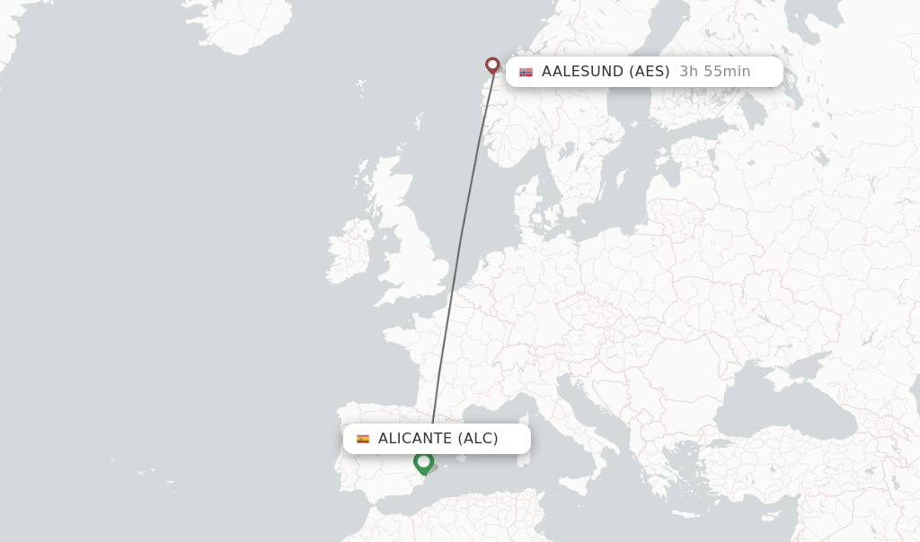 Flights from Alicante to Aalesund route map