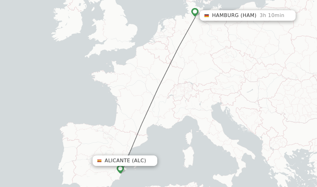 Flights from Alicante to Hamburg route map