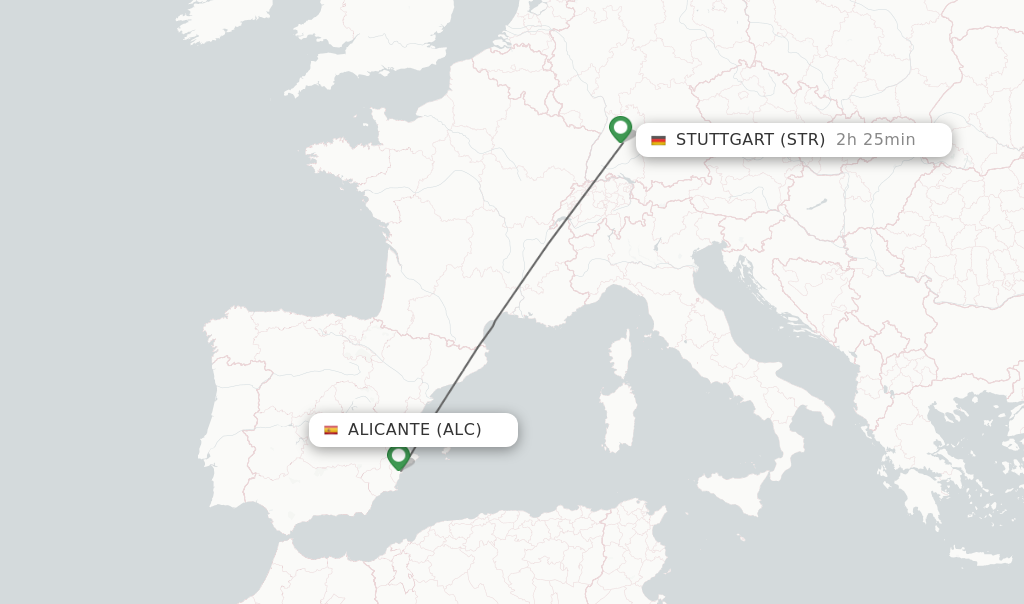 Flights from Alicante to Stuttgart route map