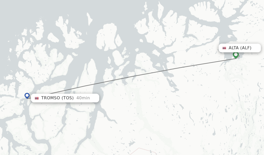 Flights from Alta to Tromso route map