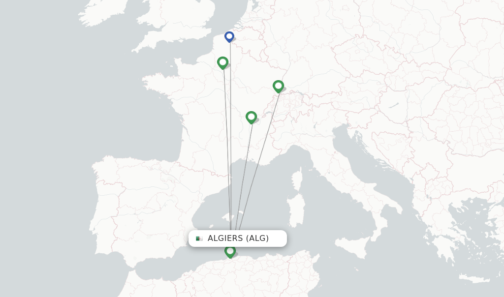 Route map with flights from Algiers with ASL Airlines France
