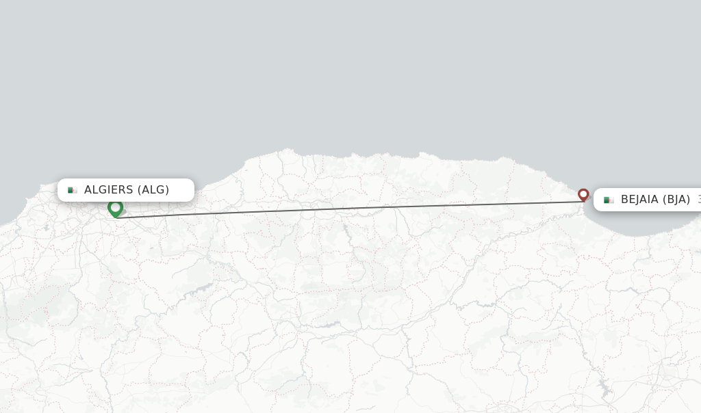 Flights from Algiers to Bejaia route map