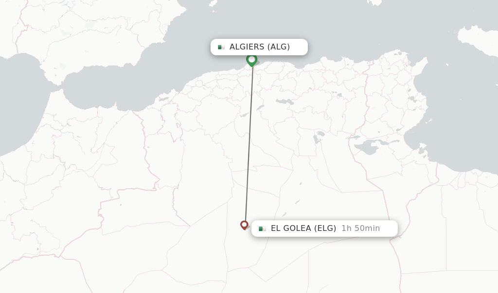 Flights from Algiers to El Golea route map