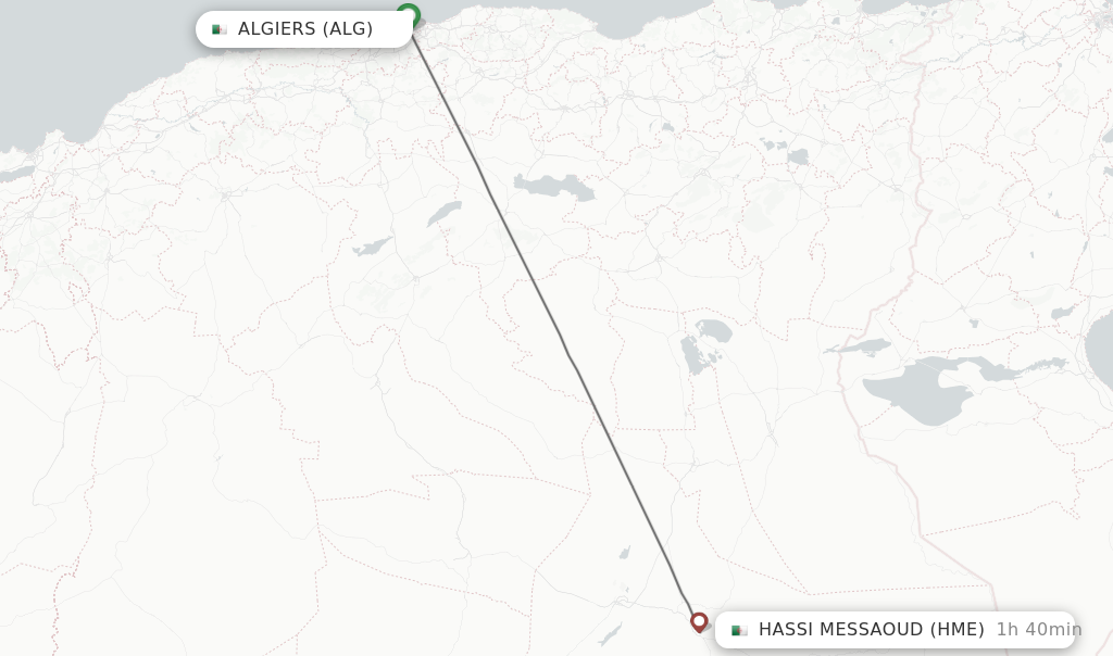 Flights from Algiers to Hassi Messaoud route map