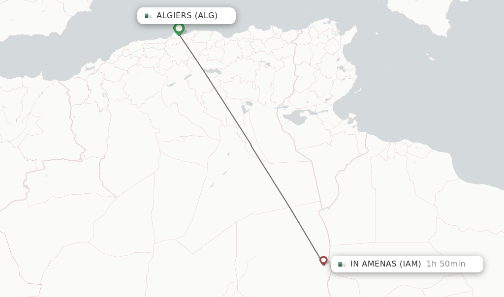 Flights from Algiers to In Amenas route map