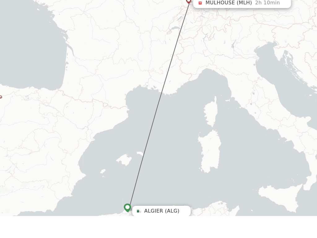 Flights from Algiers to Mulhouse, France/Basel route map