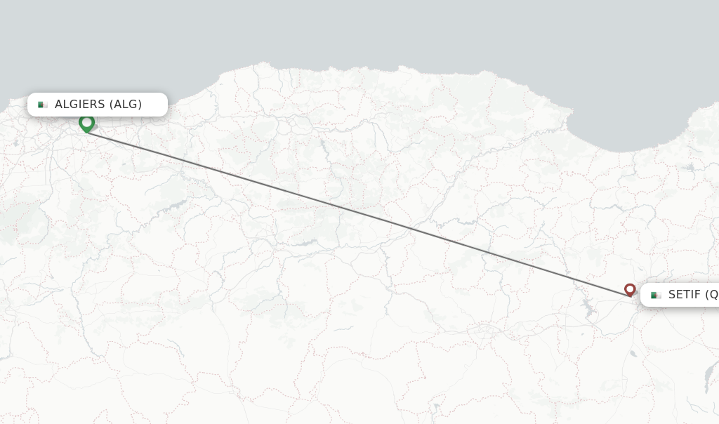Flights from Algiers to Setif route map