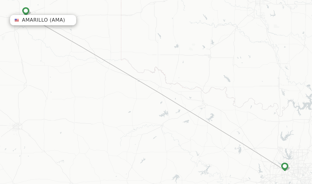 Route map with flights from Amarillo with American Airlines