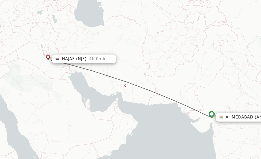 Flights from Ahmedabad to Al-Najaf route map