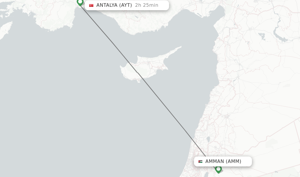 Flights from Amman to Antalya route map