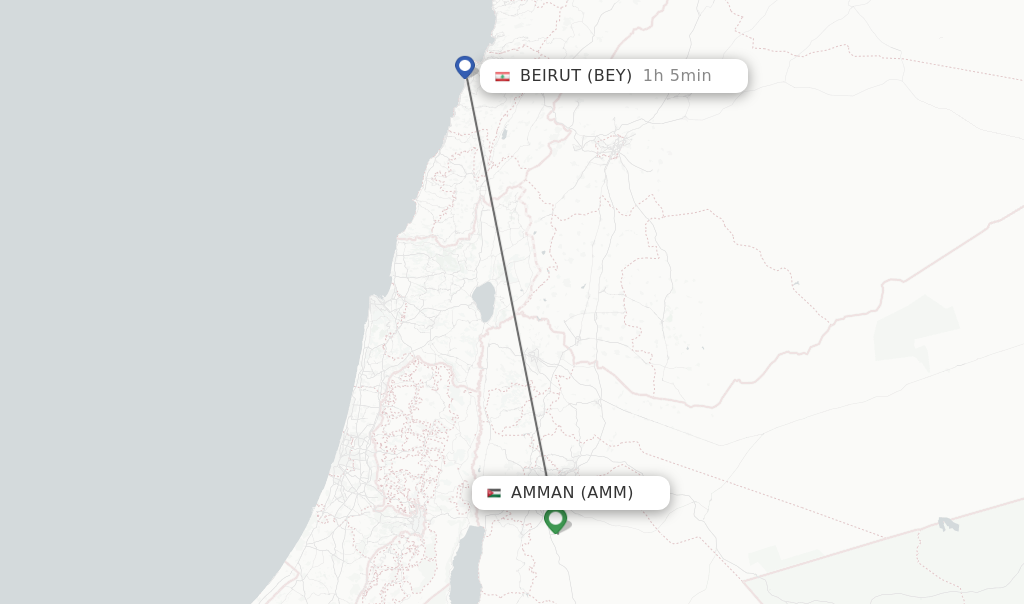 Flights from Amman to Beirut route map