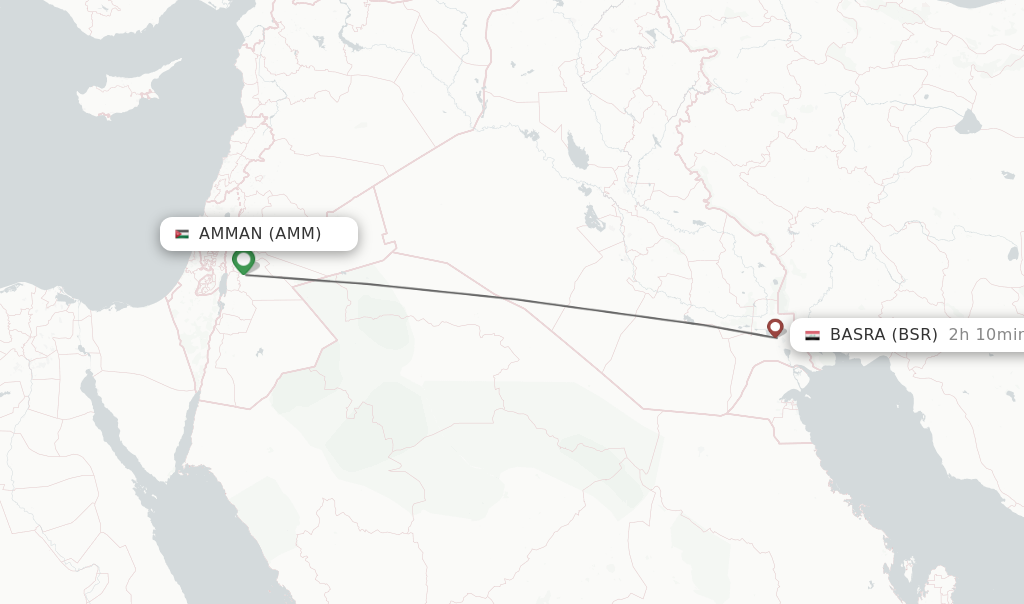 Flights from Amman to Basra route map