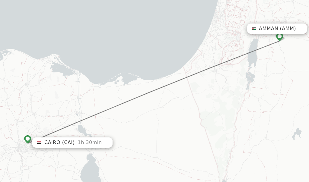 Flights from Amman to Cairo route map