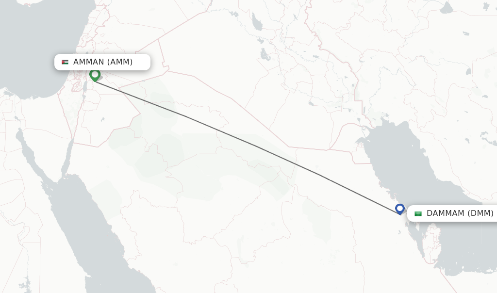 Flights from Amman to Dammam route map
