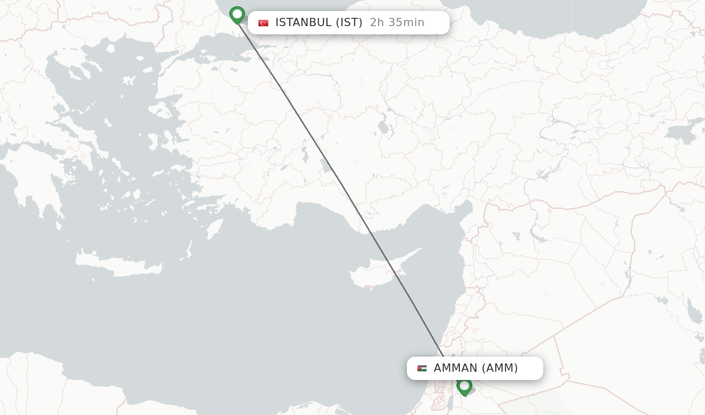 Flights from Amman to Istanbul route map