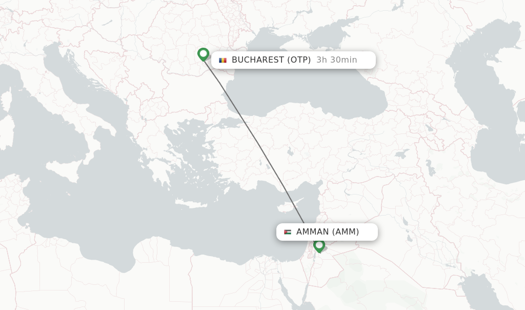 Flights from Amman to Bucharest route map