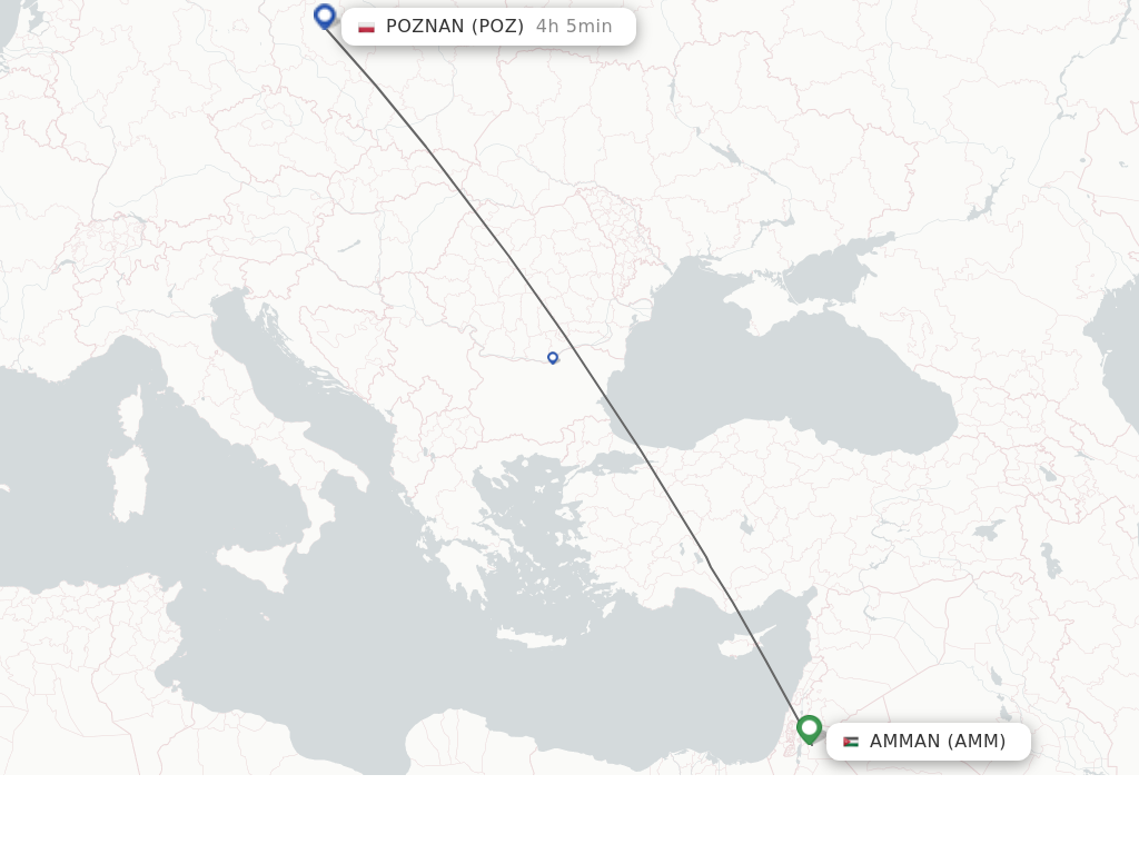 Flights from Amman to Poznan route map