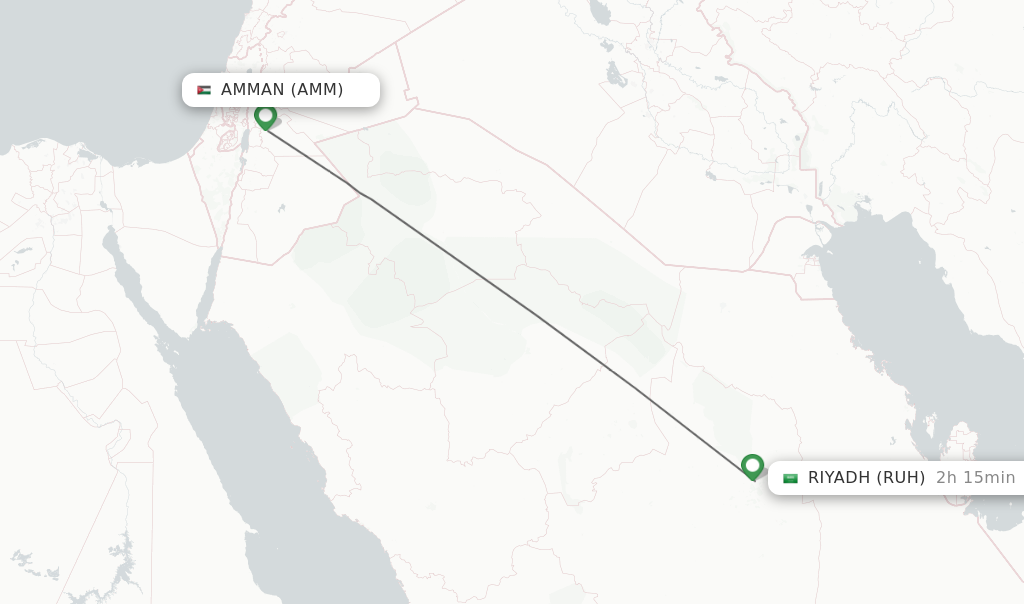 Flights from Amman to Riyadh route map