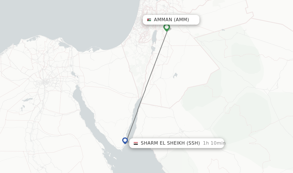Flights from Amman to Sharm el Sheikh route map