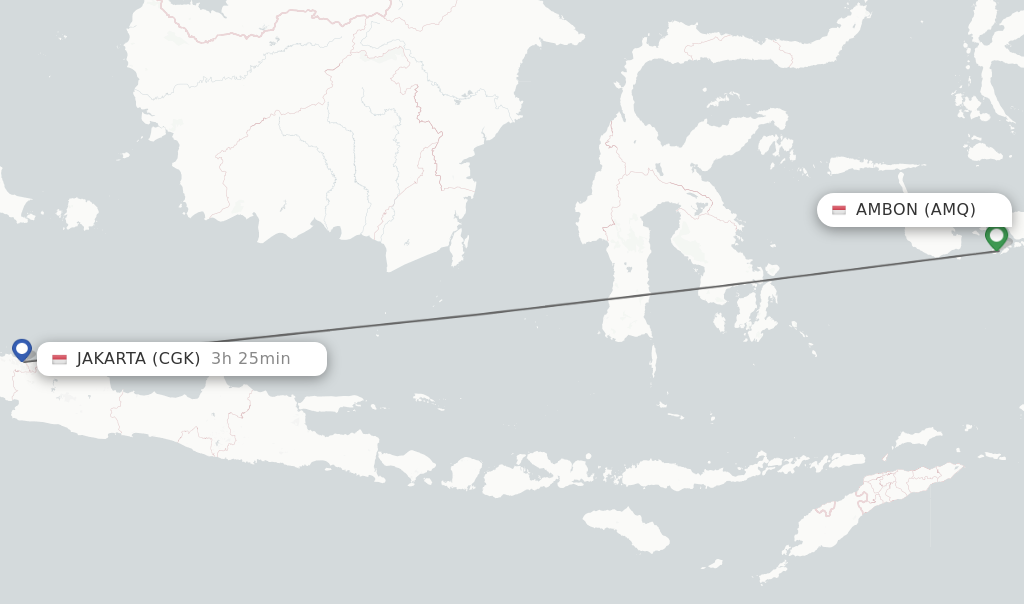 Flights from Ambon to Jakarta route map