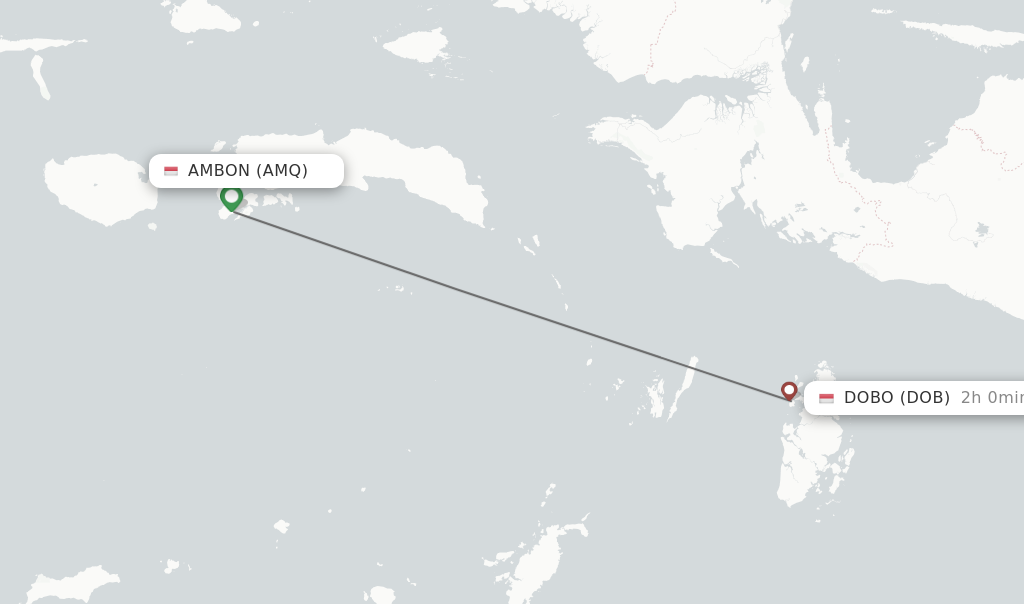 Flights from Ambon to Dobo route map