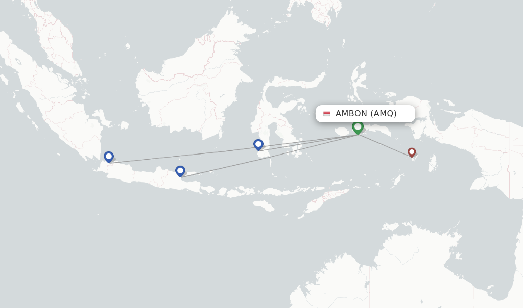 Route map with flights from Ambon with Lion Air