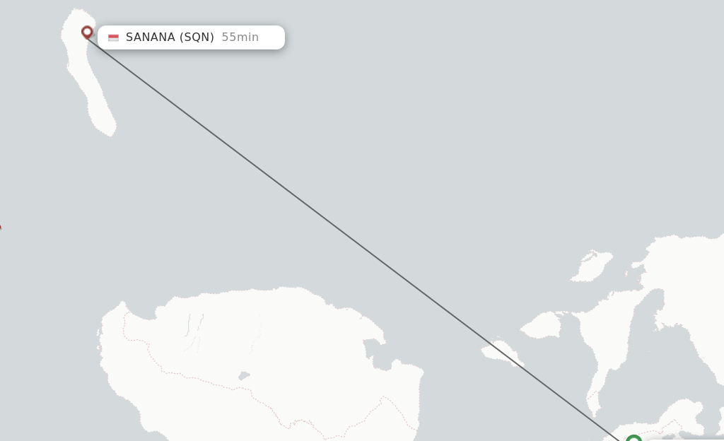 Flights from Ambon to Sanana route map