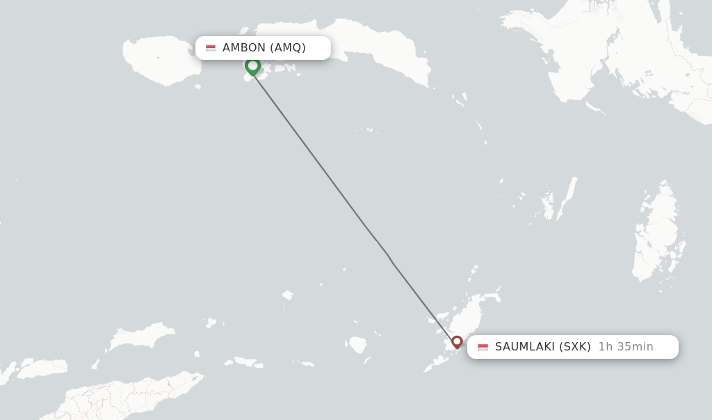 Flights from Ambon to Saumlaki route map
