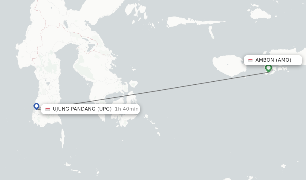 Flights from Ambon to Ujung Pandang route map