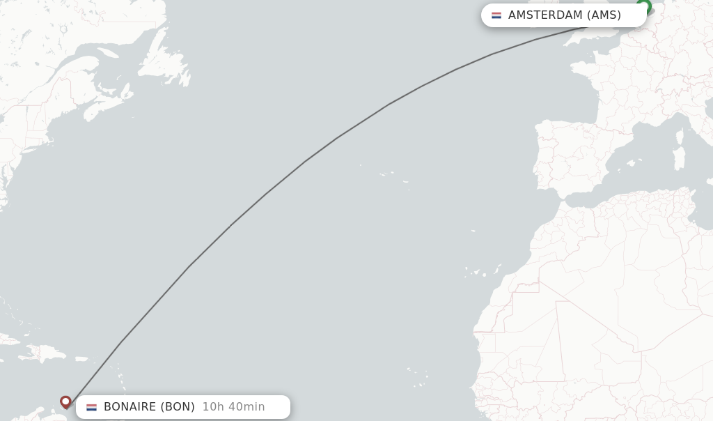 Flights from Amsterdam to Bonaire route map