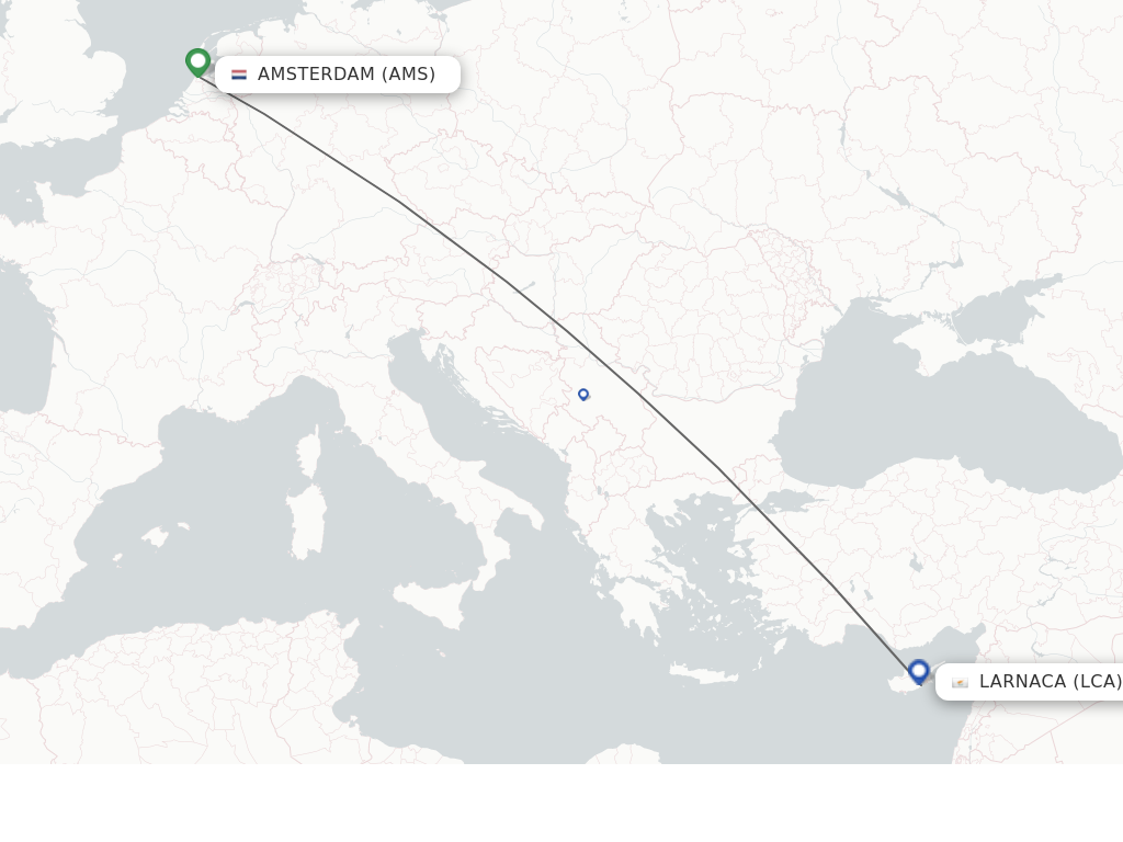 Flights from Amsterdam to Larnaca route map