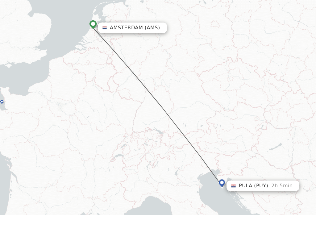 Flights from Pula to Amsterdam route map