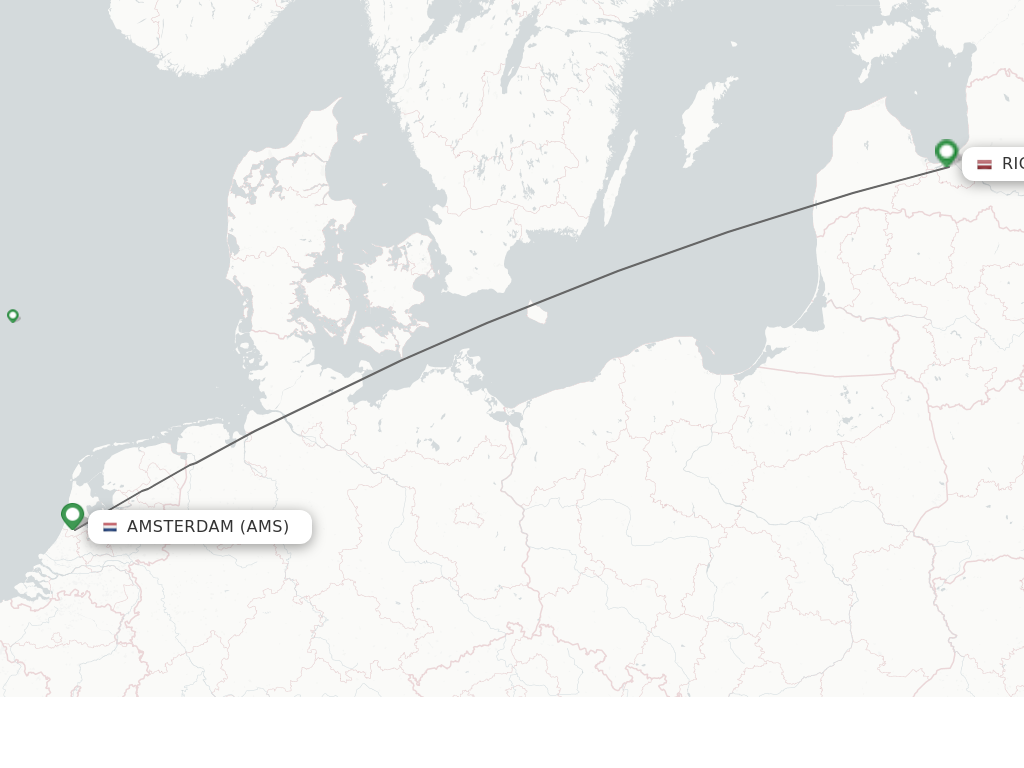 Flights from Amsterdam to Riga route map