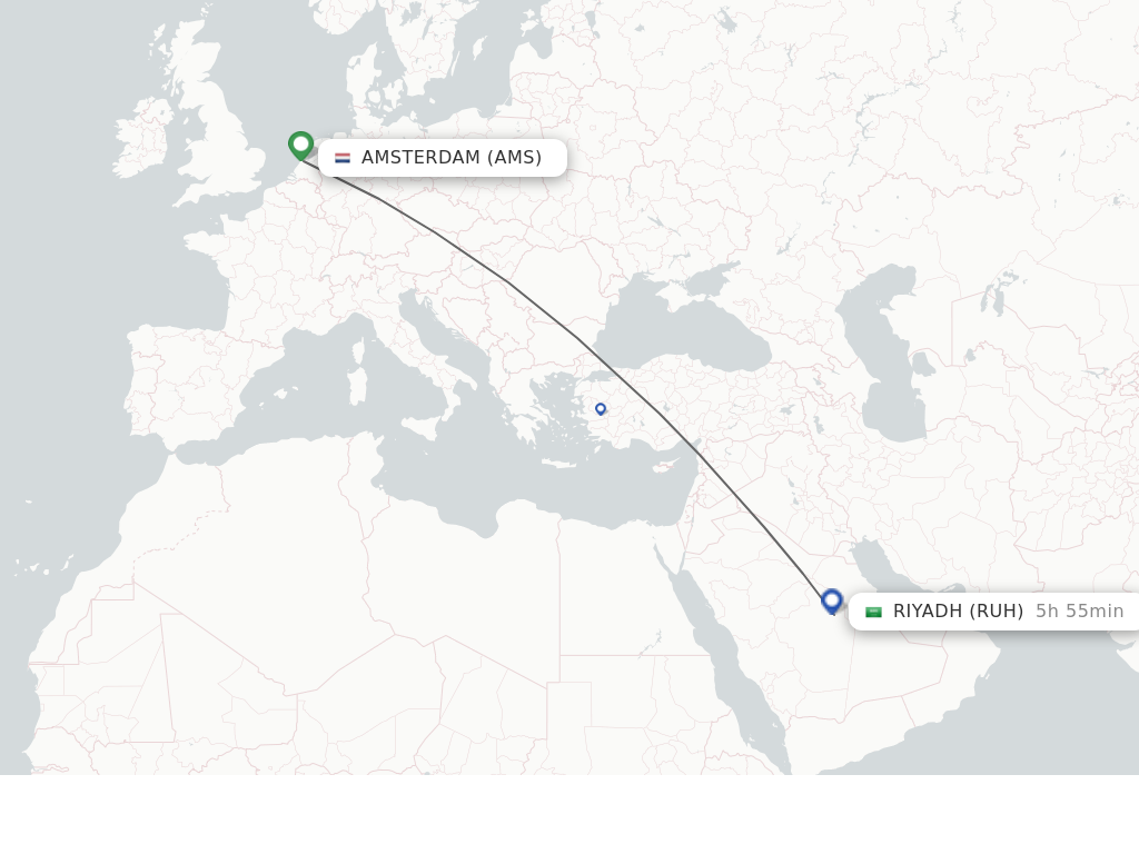 Flights from Riyadh to Amsterdam route map
