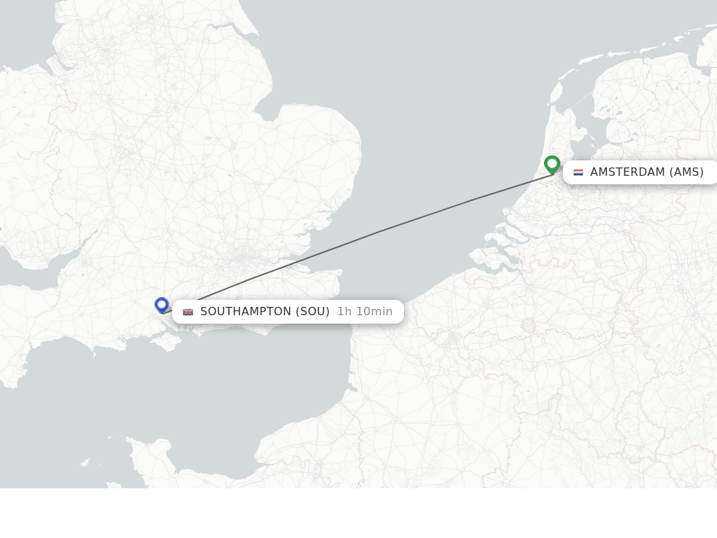 Flights from Amsterdam to Southampton route map