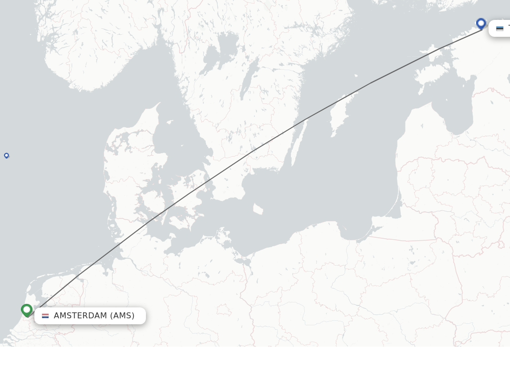 Flights from Amsterdam to Tallinn route map