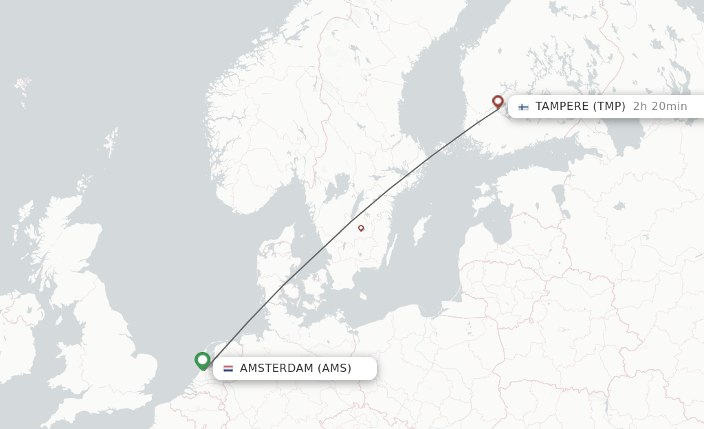 Flights from Amsterdam to Tampere route map