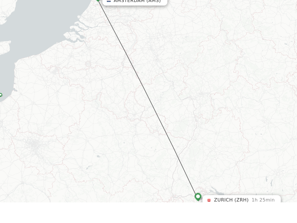 Flights from Amsterdam to Zurich route map